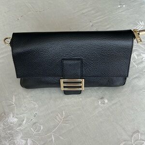 Divina Firenze black pebbled leather purse with gold hardware. Made in Italy.